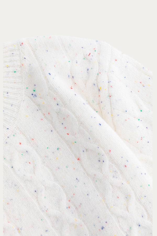 Jane Vintage Crew Neck White Cable Knit Sweater