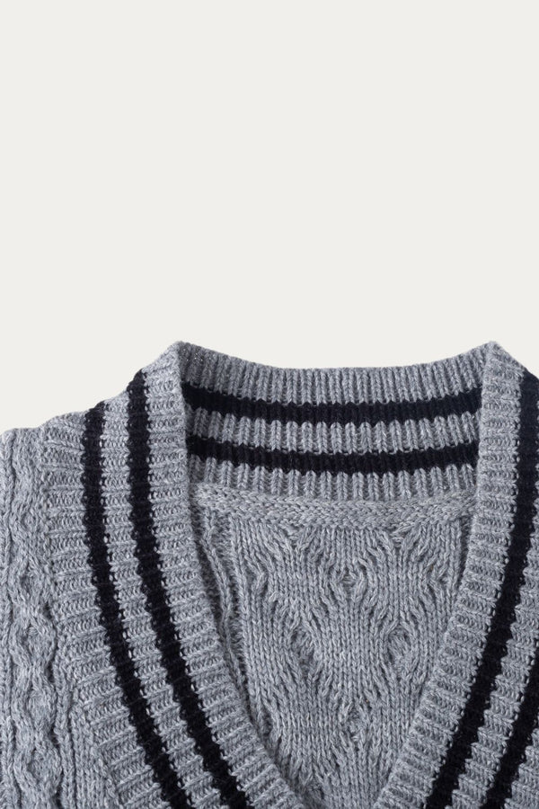 Grey Cable Knit V-Neck Sweater Vest Dress