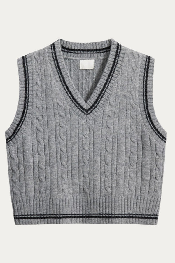 Sibylla Preppy Style V-neck Cable Knit Vest