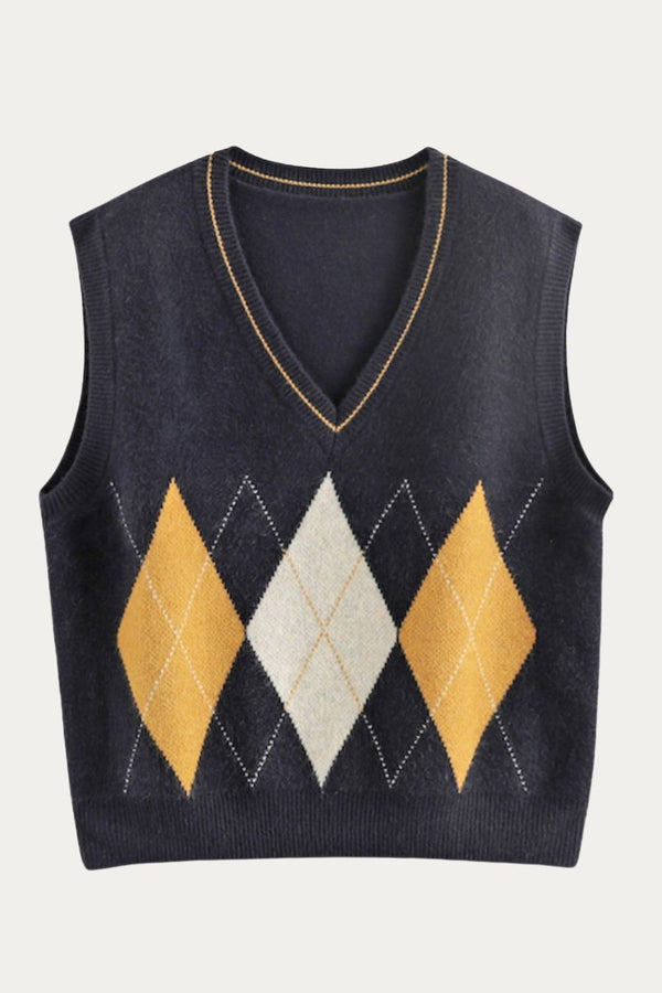 Green Argyle Knit Sweater Vest