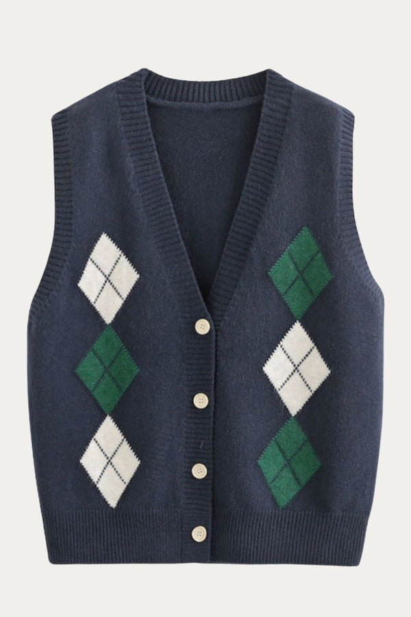 Red Argyle Button-Up Sweater Vest