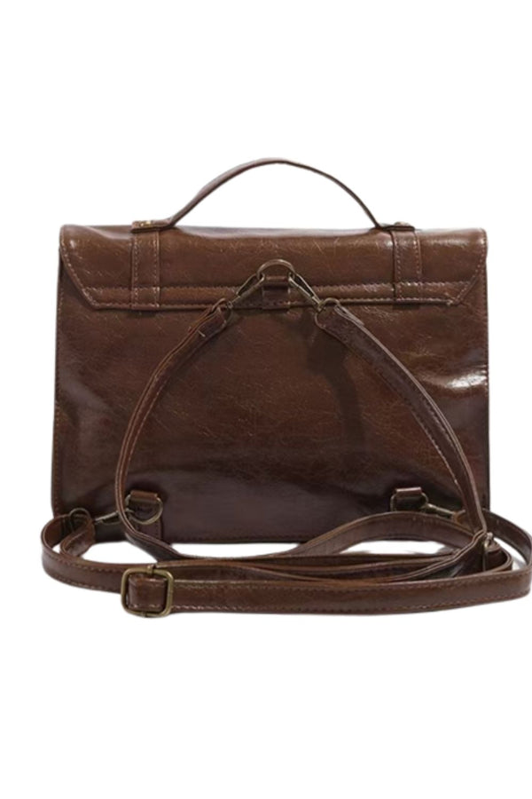 Vintage Brown Leather Satchel with Buckle Straps