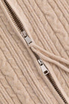 Khaki Color Zip Up Cable Knit Sweater