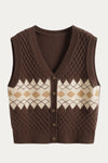 Vintage Black Knit Argyle Button-Up Sweater Vest