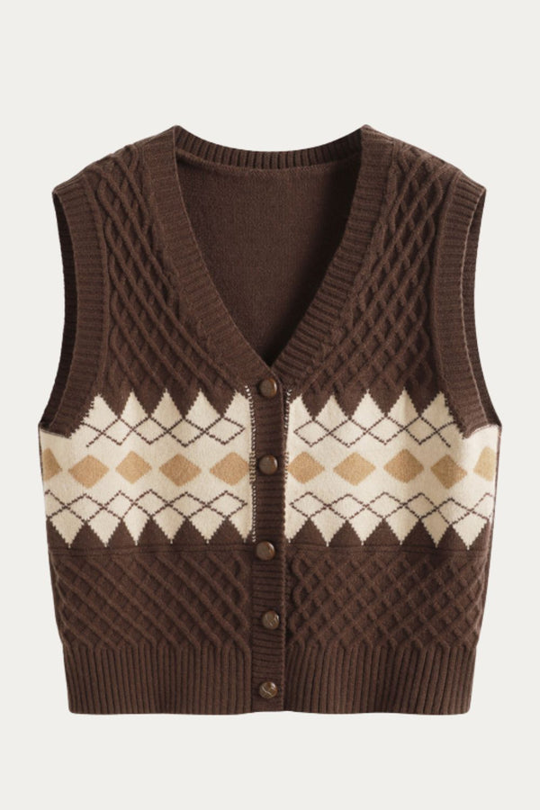 Vintage Black Knit Argyle Button-Up Sweater Vest