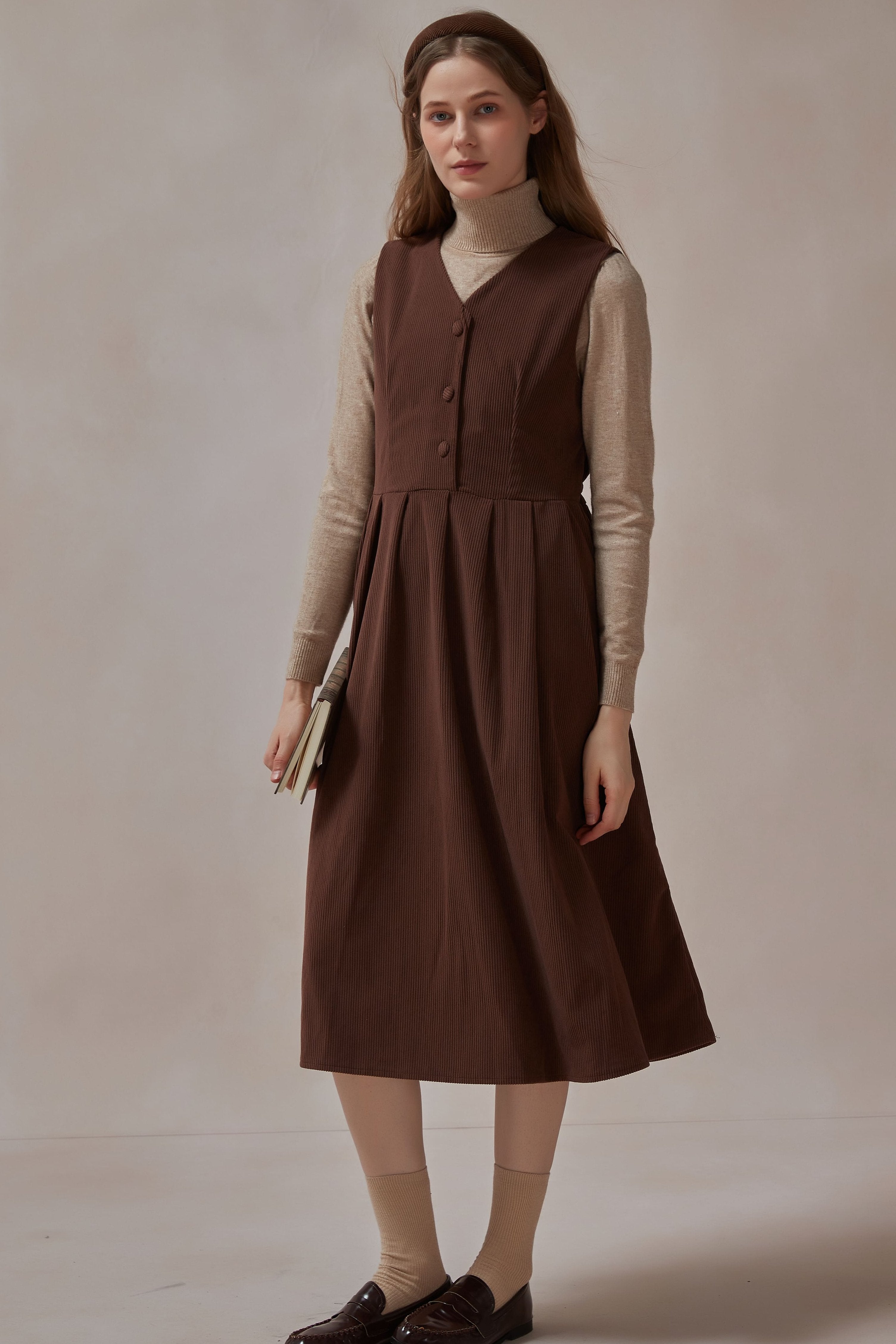 Octavia Brown Corduroy Dress, Brown / XL