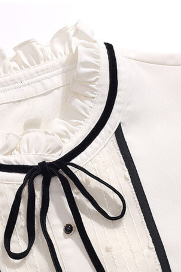 Talian White Tie Neck Blouse