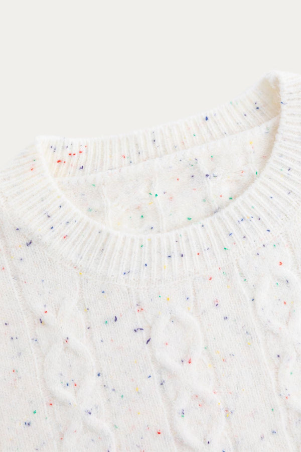 Jane Vintage Crew Neck White Cable Knit Sweater