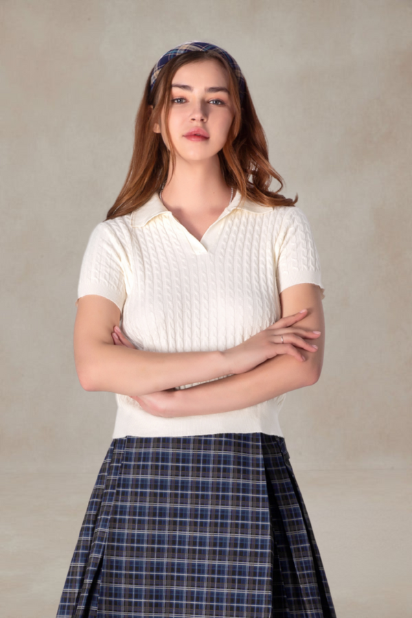 Armed Cable Knit Polo Shirt