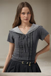 Kari Grey Sailor Collar Knit Tops