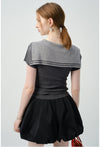 Kari Grey Sailor Collar Knit Tops