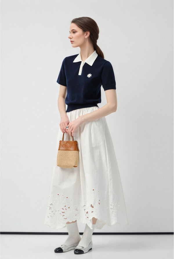 Xaviera Navy Polo Knit Tops