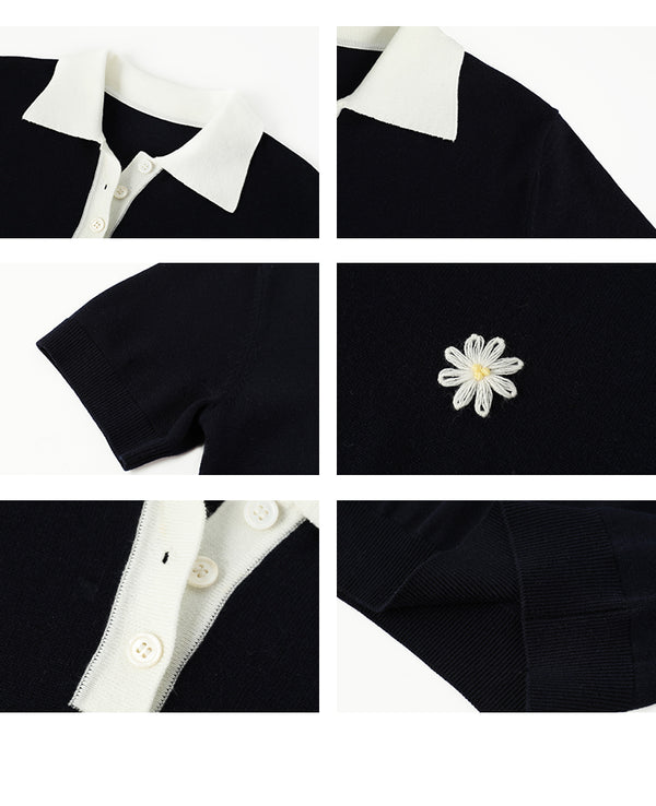 Xaviera Navy Polo Knit Tops