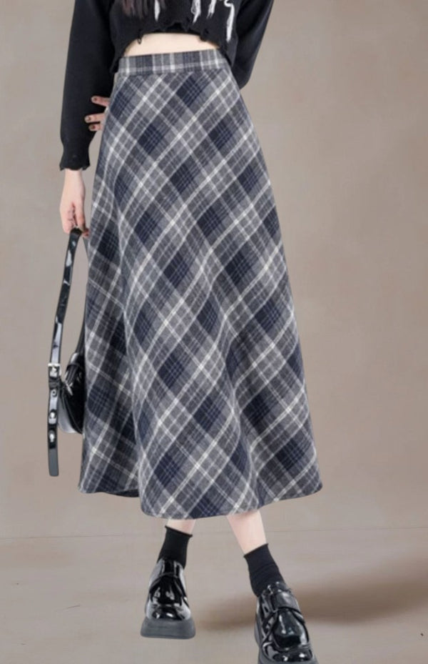 Sarah A-line Plaid Midi Skirt