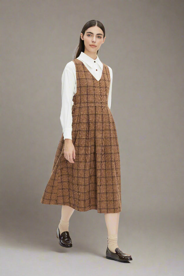Rebekah Plaid Brown Dress