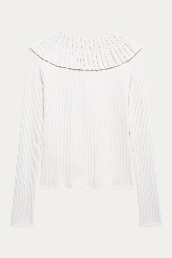 Elaine White Knit Top Long Sleeve