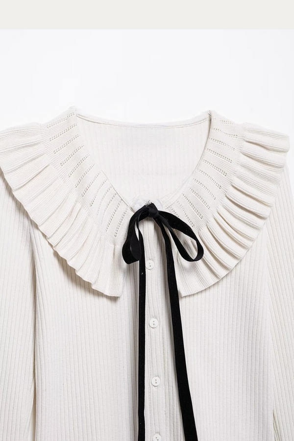 Elaine White Knit Top Long Sleeve