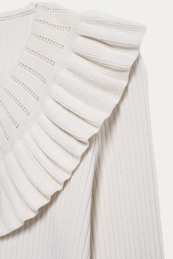 Elaine White Knit Top Long Sleeve