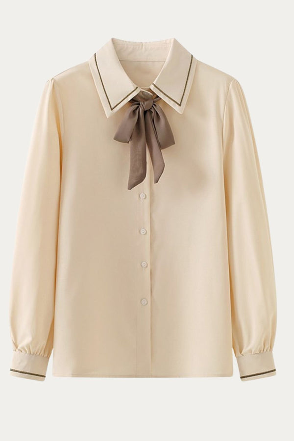 Adelina Beige Shirt with Bow - DAStyle