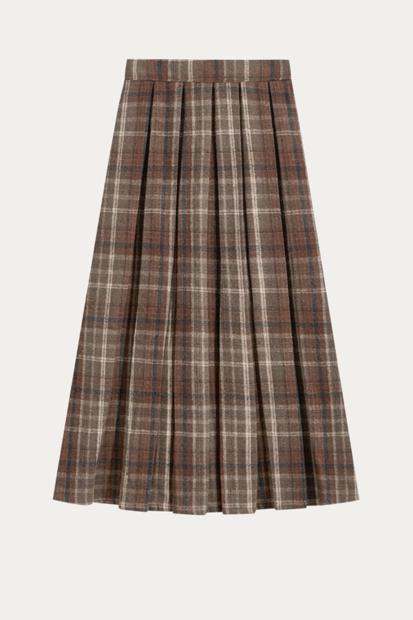 Angelina Plaid Pleated Midi Skirt - DAStyle