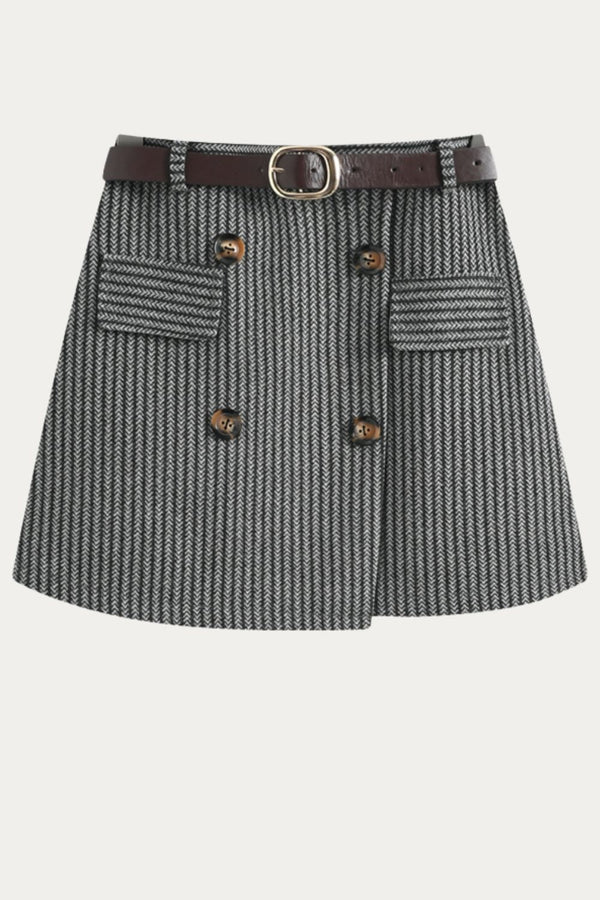 Avalon High Waist Wool Skort with Belt - DAStyle
