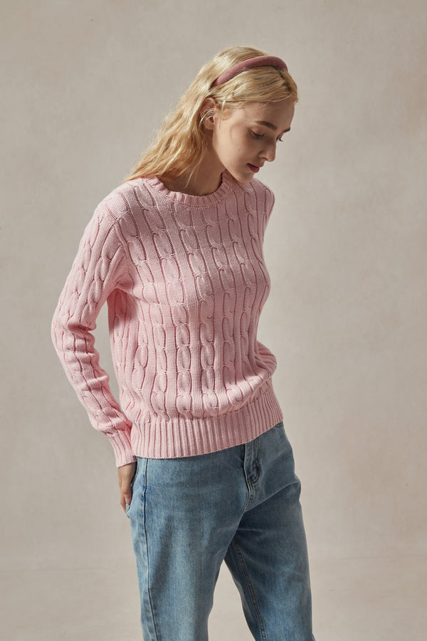 Barbara Light Pink Cable Knit Sweater - DAStyle