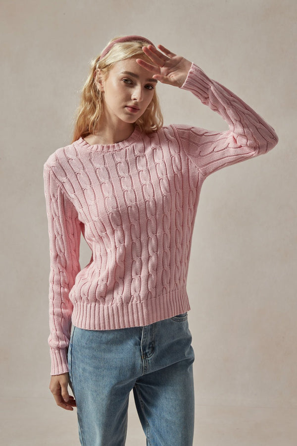 Barbara Light Pink Cable Knit Sweater - DAStyle