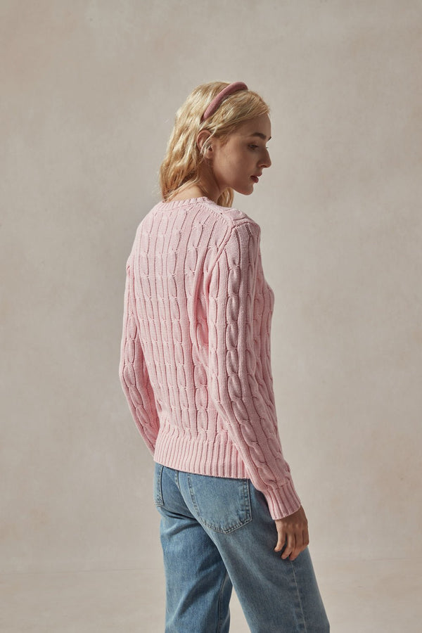 Barbara Light Pink Cable Knit Sweater - DAStyle