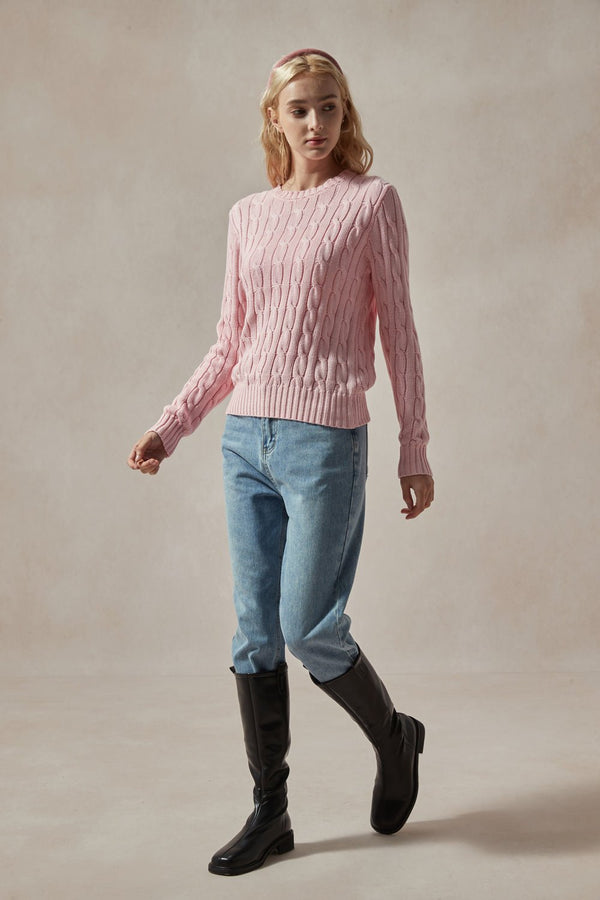 Barbara Light Pink Cable Knit Sweater - DAStyle