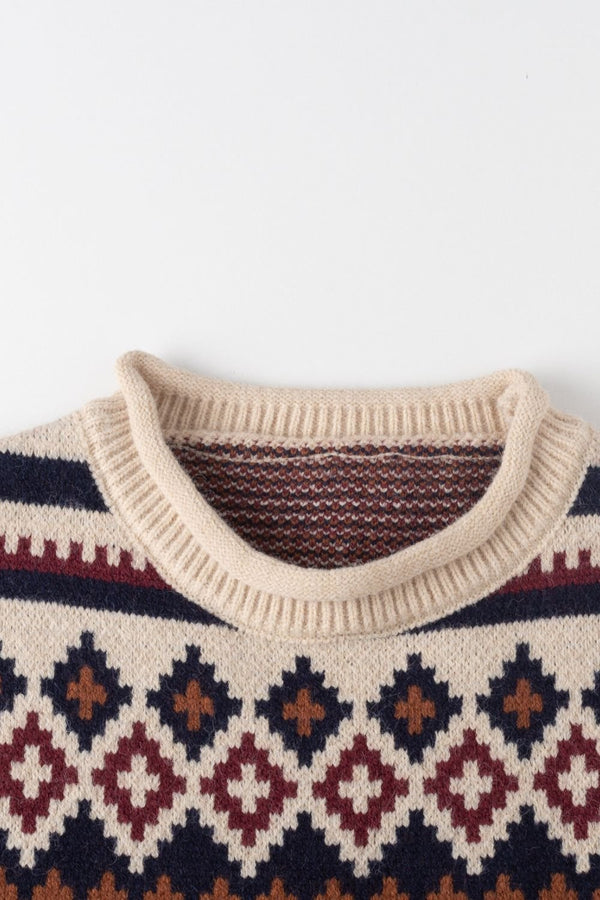 Beige Tribal Knit Sweater Vest Dress - DAStyle