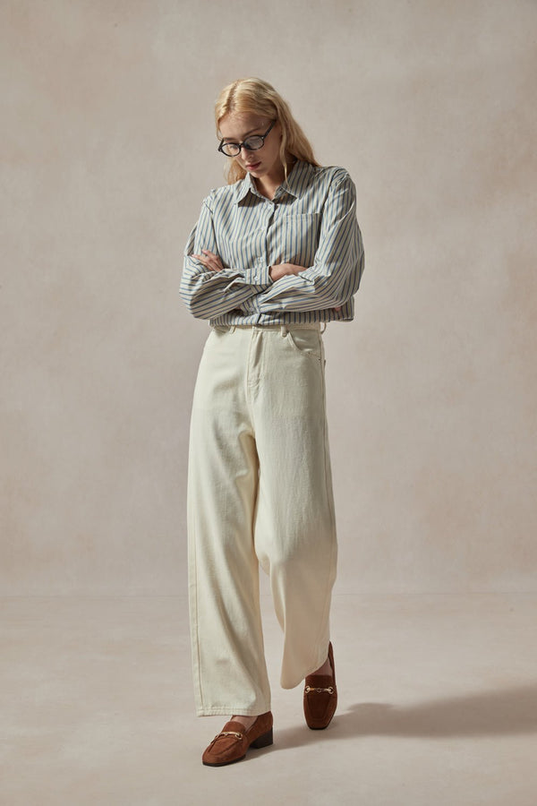 Bessie Brown White and Blue Stripe Shirt - DAStyle