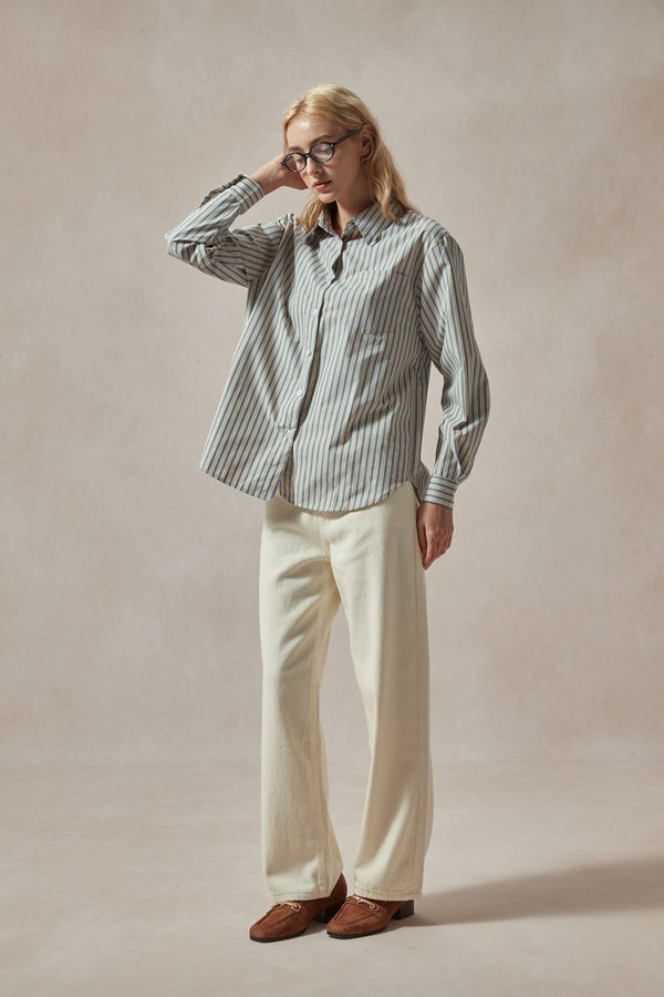 Bessie Brown White and Blue Stripe Shirt - DAStyle