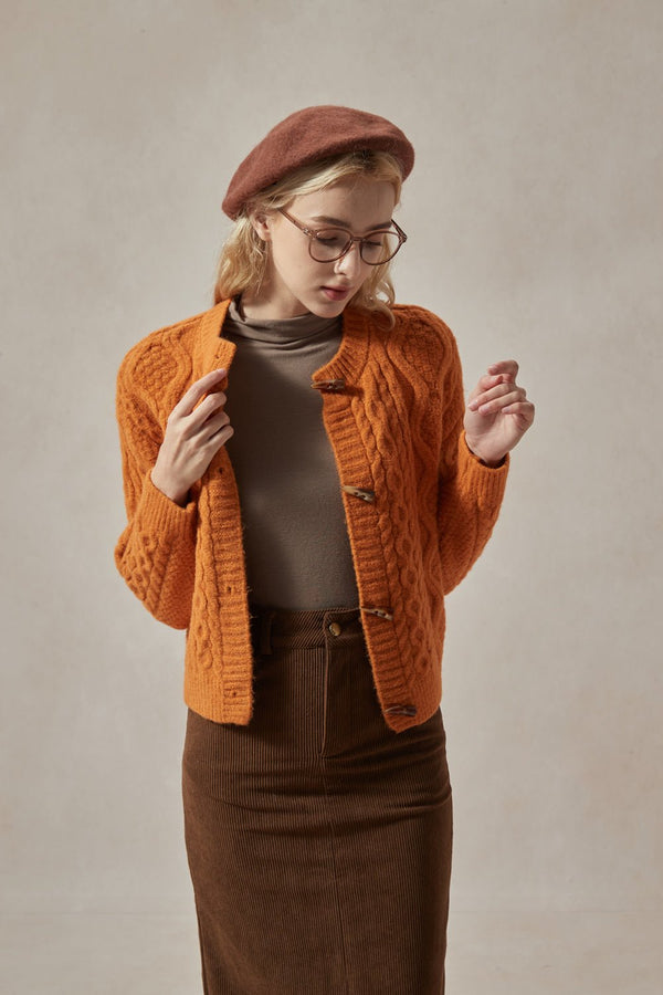 Betty Cable Knit Orange Cardigan - DAStyle