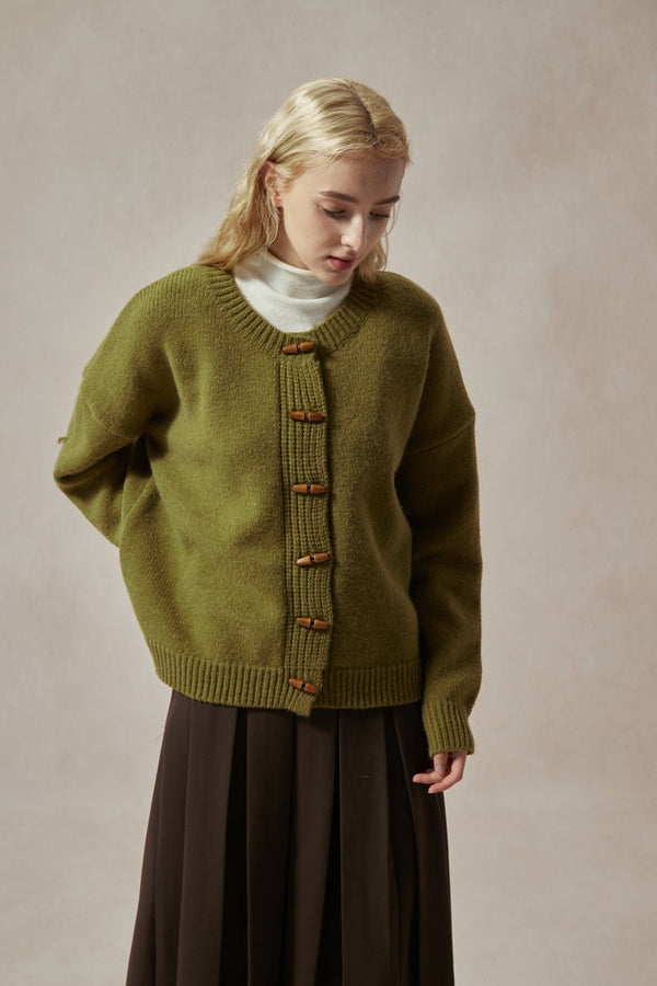 Bianca Olive Green Cardigan with Toggle Buttons - DAStyle
