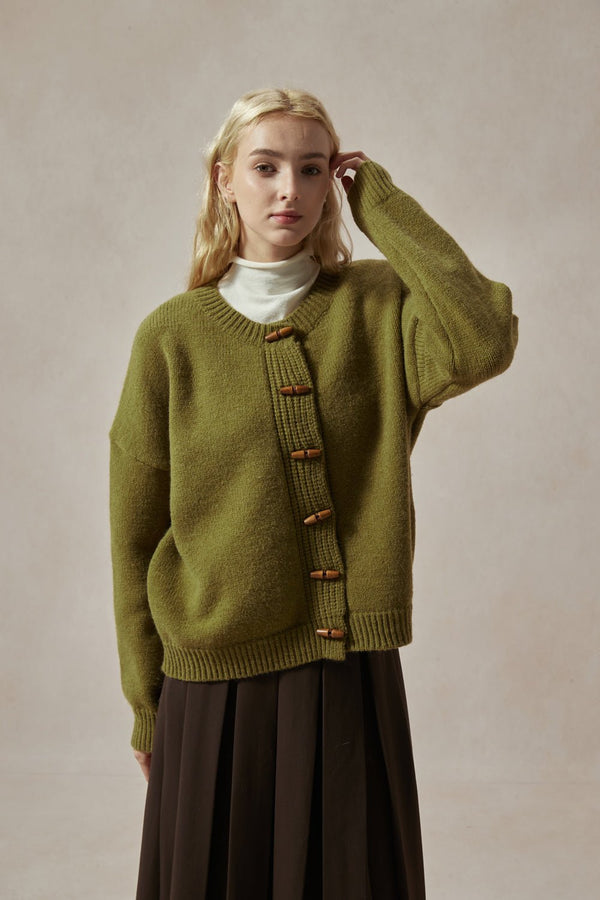 Bianca Olive Green Cardigan with Toggle Buttons - DAStyle