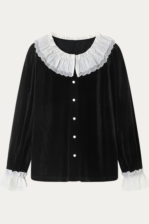 Meliora Black Velvet Blouse with Lace