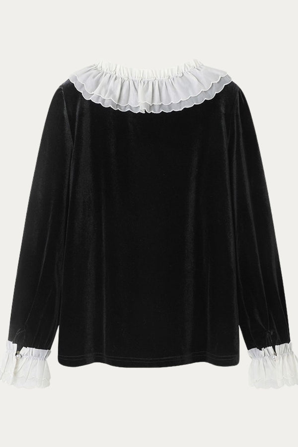 Meliora Black Velvet Blouse with Lace
