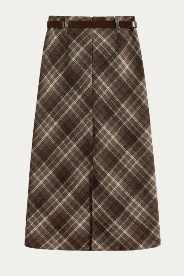 Ferelith Brown Plaid Midi Skirt