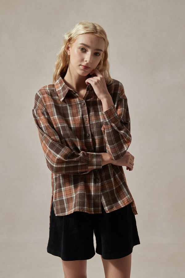 Orange and Brown Plaid Shirt