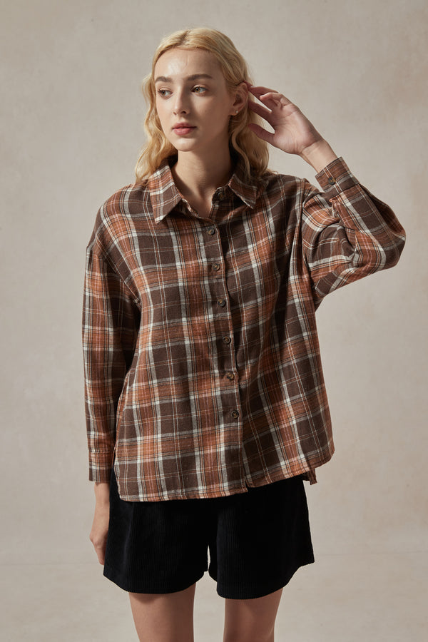Orange and Brown Plaid Shirt