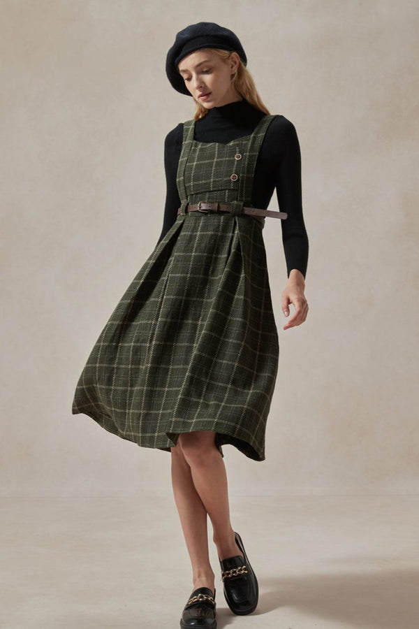 Tessa Vintage Green Plaid Dress