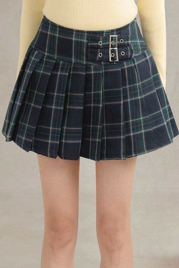 Galadriel Pleated Plaid Skirt Blue and Green