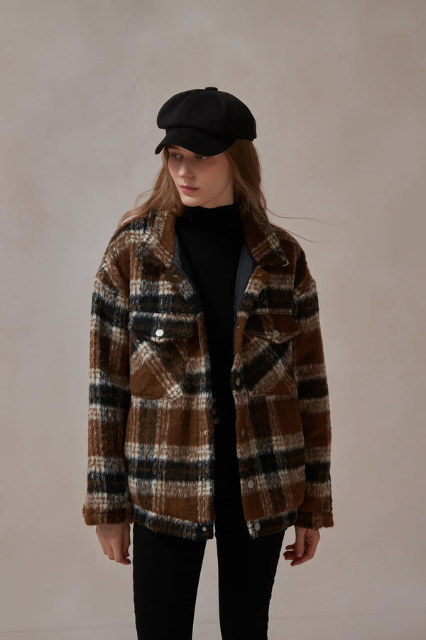 Tabitha Plaid Wool Padded Coat-DAStyle