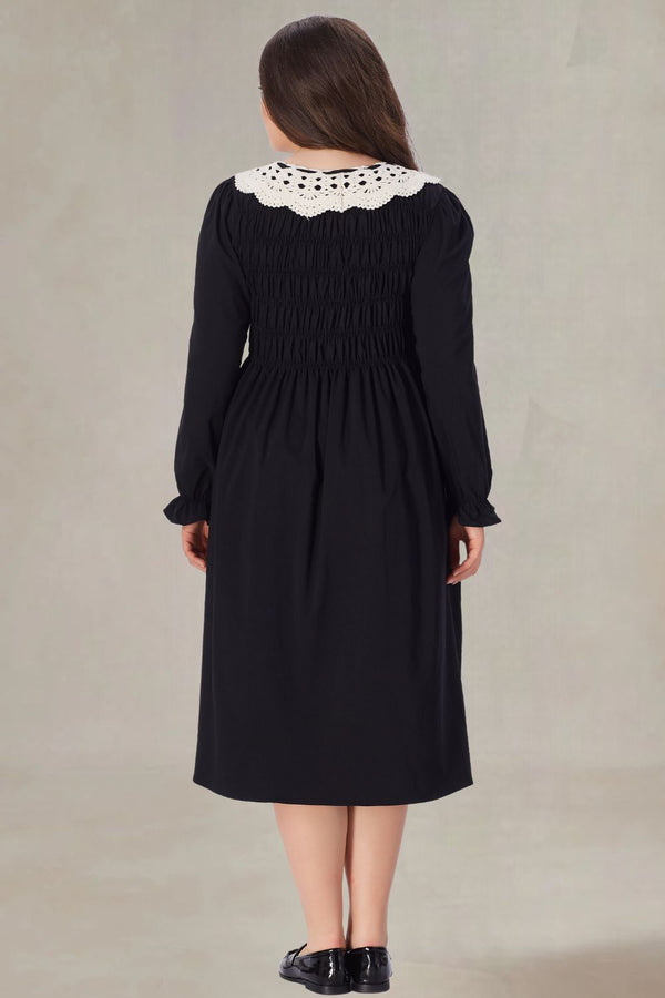 Sylvana Plus Size Black Midi Dress With Sleeves