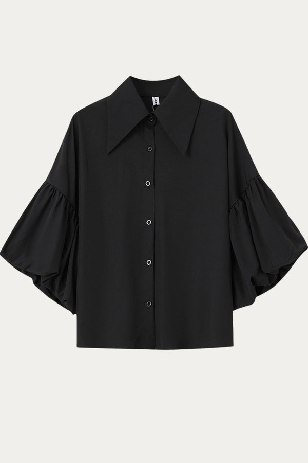 Liora Plus Size Lantern Sleeves Black Blouse