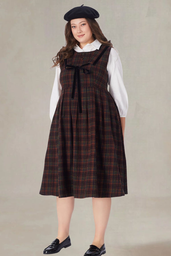 Thomasina Plus Size Plaid Pinafore Dress