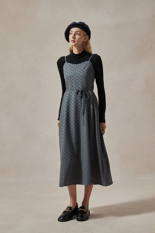 Fiona Polka Dot Midi Dress and Black Turtleneck Set