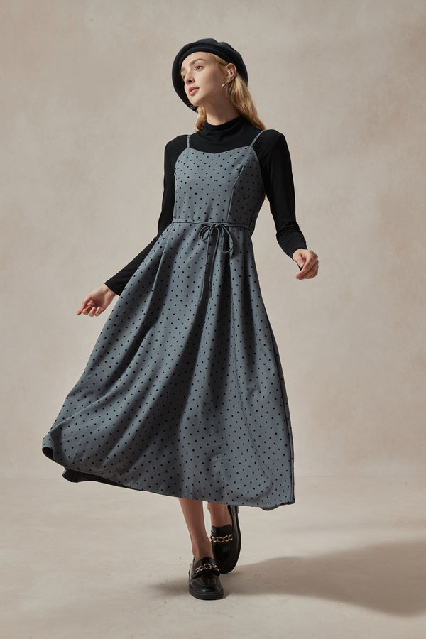 Fiona Polka Dot Midi Dress and Black Turtleneck Set