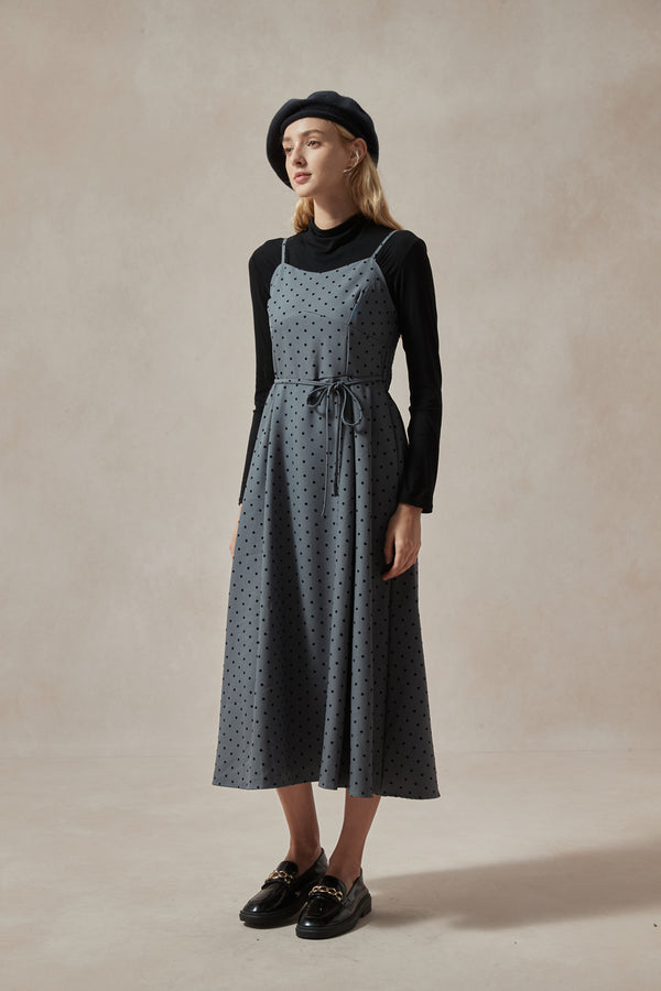 Fiona Polka Dot Midi Dress and Black Turtleneck Set