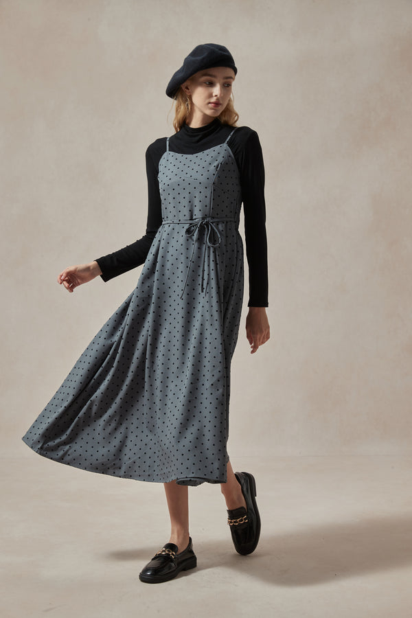 Fiona Polka Dot Midi Dress and Black Turtleneck Set
